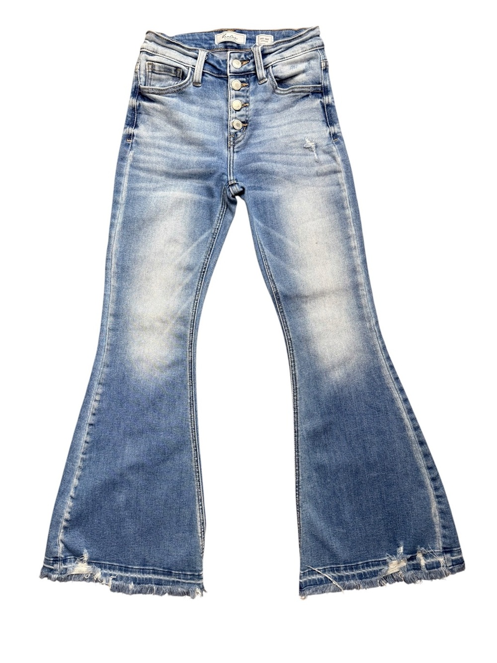 KanCan Signature Size 25 Mid Rise Super Flare Jeans Button Fly Distressed - Picture 2 of 10